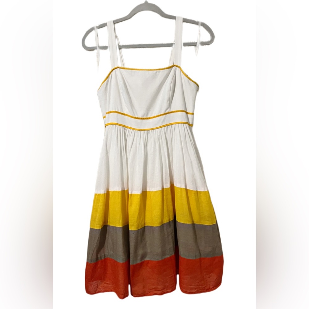 Jessica Simpson White Yellow Gray Orange Striped Midi Sundress